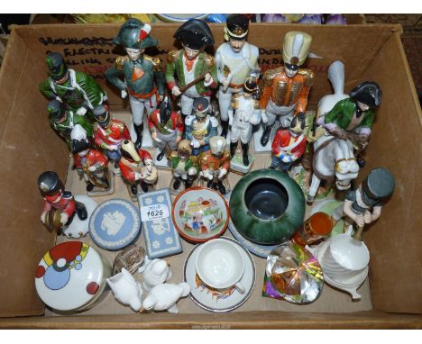 A quantity of china Military figures, Wedgwood Jasperware trinket pots, trinket pot for Tiffany & Co. from a design by Frank 