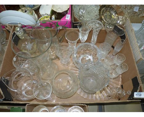 A qty of clear cut glass incl. Edinburgh Crystal bowl & jug, 2 water jugs, vases etc.