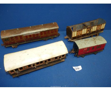 A quantity of Rolling stock 'O' gauge - maroon Mail pick up coach 1924 LMS, brown/cream LMS first class coach, brown/cream LM