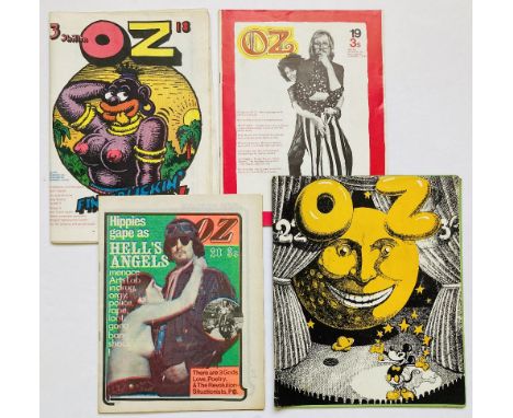 Oz Magazine (1969) 18, 19, 20, 22. No 18: Robert Crumb cover, Andy Warhol interview [fn], No 19: Robert Crumb comic strip, Mi