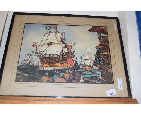 Ships at Sea by C Wilkinson, watercolour, framed and glazed