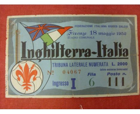 1952 Italy v England, a football match ticket for the friendly game played in Florence on 18/05/1982