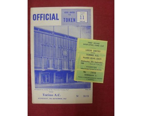 1965/66 Leeds Utd v Torino, a programme and ticket from the ICFC game played on 29/09/1965