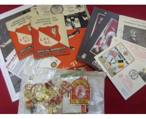 Liverpool FC, a collection of various football memorabilia, to include a signed Dinner menu by Bruce Grobbelaar, signed colou