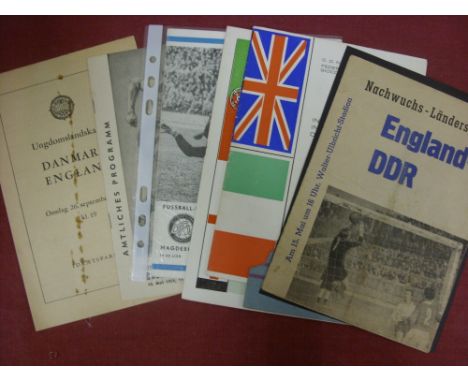 England U23, a collection of 6 away programmes, 1956 Denmark, 1959 West Germany, 1960 East Germany (with Ticket), 1968 Italy,
