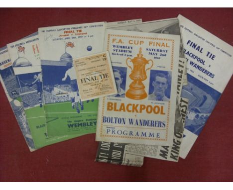 FA Cup Final Programme, a collection of 5 football programmes, 1950, 1951, 1952, 1953, 1953 Pirate by Buick, and match ticket