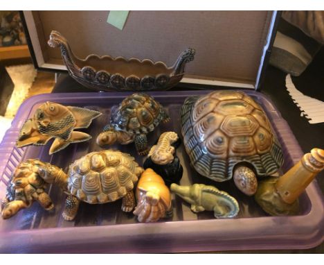 Ceramic Ware, Wade Whimsical Collectables, a mixture of figurines, 10 in total in very good condition.  The Tortoise Family (