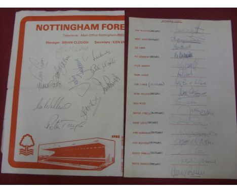 1980 Nottingham Foest, an A4 sheet of 16 autographs of the European Cup wInning squad, nicely displayed, plus another signed 