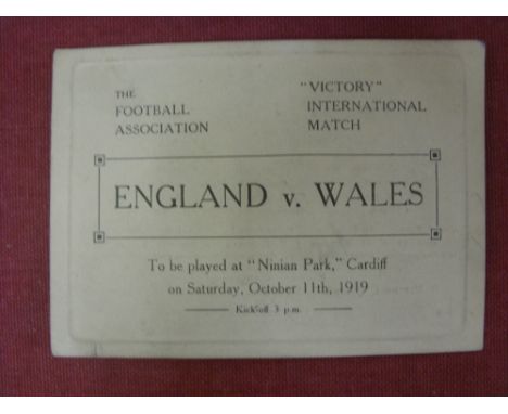 1919 Wales v England (Victory International match 11/11/1919) 4 page programme of arrangements card issued by the FA. The ite