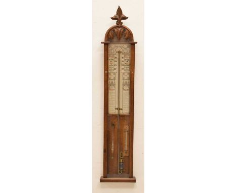 Late Victorian / Edwardian oak-cased Admiral Fitzroy barometer, reading from 27 to 31 inches of pressure with remarks, with t