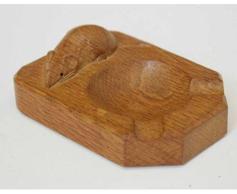Workshop of Robert 'Mouseman' Thompson of Kilburn, North Yorkshire - Small oak ashtray with characteristic carved mouse, 10cm