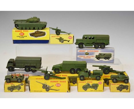 Dinky Toys - Collection of ten boxed military vehicles comprising; 693 '7.2 Howitzer', 692 '5.5 Medium Gun', 643 'Army Water 