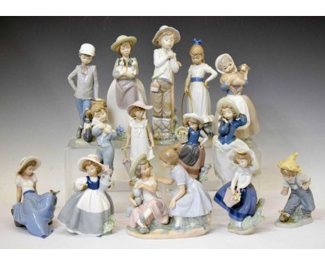 Two Lladro porcelain figures - 'Pretty Pickings' and 'Sweet Scent', together with a collection of Nao figures, printed marks,