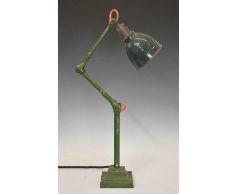 Vintage Dugdills Patent industrial design green enamel anglepoise-type desk lamp, 44cm high (facing down)