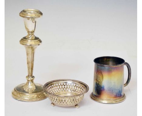 George V silver christening mug, Birmingham 1933, an Edward VII silver bonbon dish with pierced decoration, 100g approx, toge