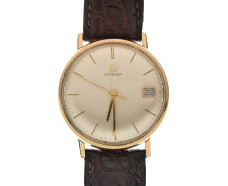 Omega - Gentleman's vintage 9ct gold cased wristwatch, the silvered dial with applied baton hour markers, date subsidiary at 