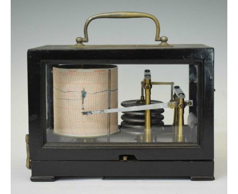20th century French barograph, with five tier vacuum, numbered '26121' and stamped 'RF BREVETES SGDG PARIS', within ebonised 