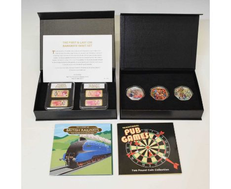 Set of four limited edition proof ingots commemorating The First &amp; Last Fifty-Pound Banknotes, and a set of three proof m