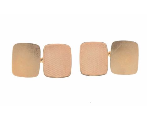 Pair of 9ct gold cufflinks, the rectangular panels with engine turned decoration, hallmarked London 1981, 4.5g approx, casedO