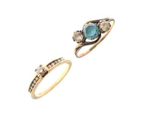 9ct gold diamond single stone ring, the shoulders each channel set with five small diamonds, the shank also stamped '9K .30',