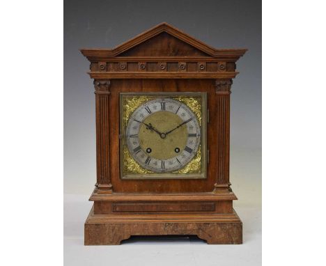Lenzkirch walnut-cased two-train mantel or bracket clock, early 20th century, stamped 822612, with architectural case, 40.5cm