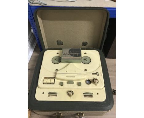 1960s PORTABLE TELEFUNKEN REEL TO REEL TAPE RECORDER with green rexine trim