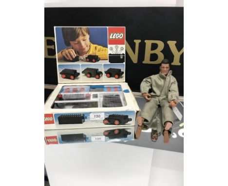 BOXED VINTAGE LEGO MOTOR SET no. 107 with batteries, plus a vintage Action Man (2)