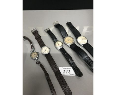 FIVE VINTAGE LADIES AND GENTS WRISTWATCHES comprising Timex Hopalong Cassidy, Rotary, Oris 15, Unitas Shock Absorber and Tiss
