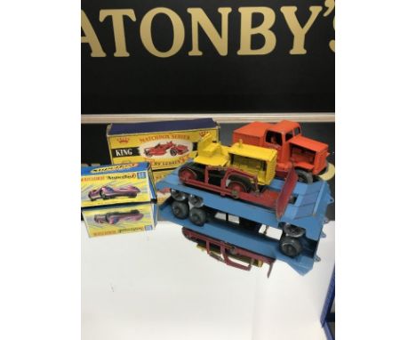 COLLECTION OF VARIOUS DIECAST VEHICLES comprising BRS six wheel truck 37; Lesney Caterpillar Tractor, low loader trailer blue
