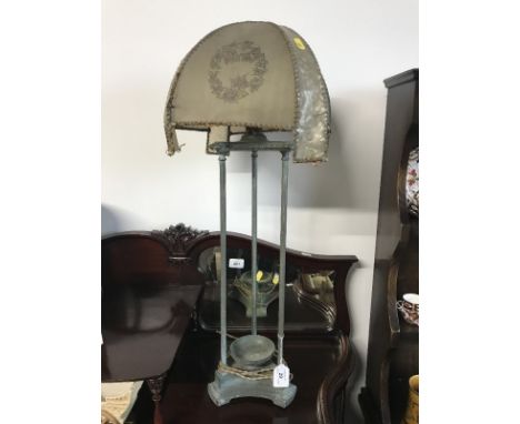 VINTAGE METAL FRAMED TRIPLE COLUMN TABLE LAMP with contemporary shade, total height 73cms
