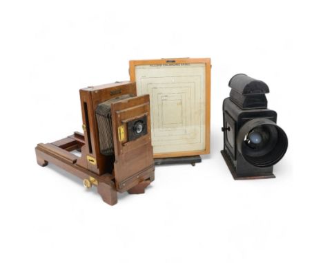 Late Victorian mahogany and tin lantern enlarger, together with a Record Enlarging Easel by The Houghton-Butcher MFC Co. Ltd,