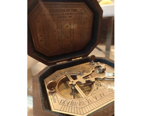 Boxed brass sundial compass