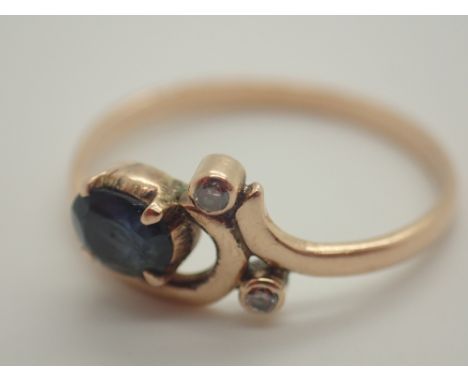 Gold sapphire and diamond ring size L 1.2g