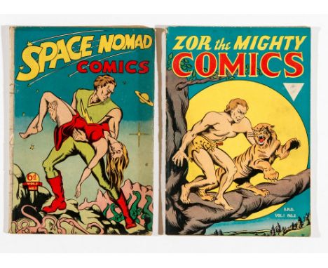 Space Nomad 1, Zor The Mighty 2 (1946) Century Publ. Toronto, Canada. Bright covers, cream/light tan pages, some staple rust.