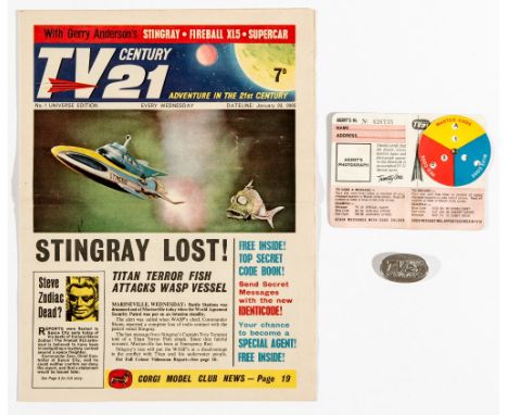 TV Century 21 No 1 (1965) with free gift  Special Agent Identicode decoder and free gift from No 2 Special Agent Badge. Intro