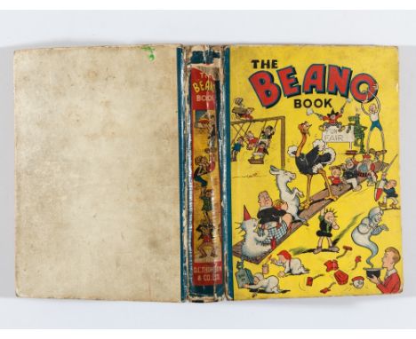 Beano Book 1 (1940). Pansy Potter balances the Beano bunch. Bright boards with spine hinge wear. 2 ins narrow piece missing b