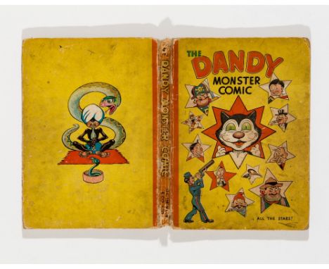 Dandy Monster Comic (1946). Korky and Dandy stars. Faded boards with worn hinges and loose spine, neat dedication, clean ligh
