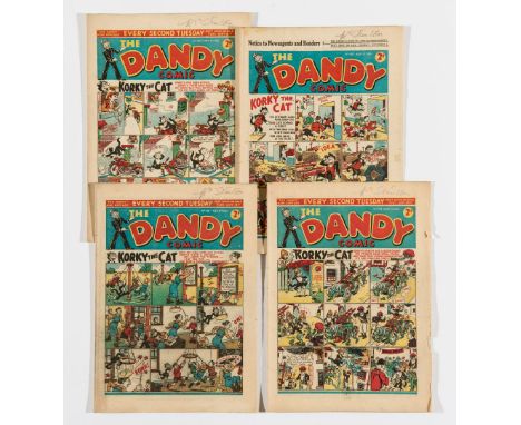 Dandy (1941) 195-198. Bright covers, cream/light tan pages. 197 some corner pieces torn away [gd], balance [vg+] (4)