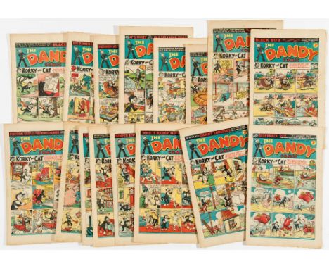 Dandy (1948) 367-382 April 10 - Nov 6 Fireworks unbroken run.  Danny Longlegs second series by Dudley Watkins, 1st Raggy Muff