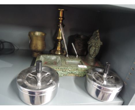 A selection of vintage curios and trinkets including stone effect desk tidy