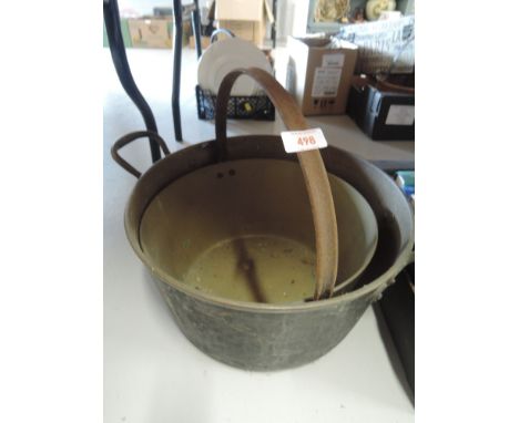 A large vintage brass cast jam pan and similar