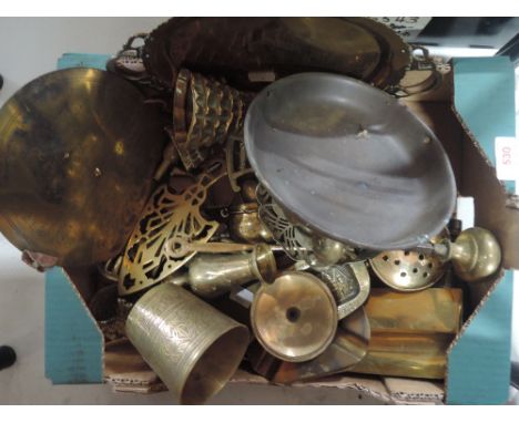 A selection of vintage brass wares etc