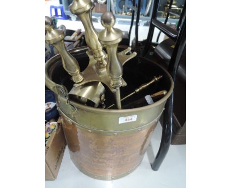 A selection of vintage copper and brass fire side items