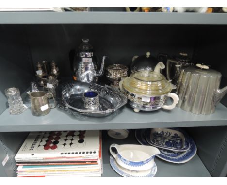 A selection of vintage plated and similar wares including art deco tea pots 