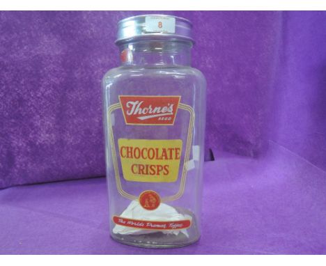 A vintage glass advertising jar for Thornes Crisps