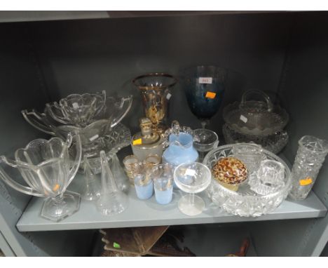 A selection of vintage glass wares including cocktail set's and etched turquoise goblet