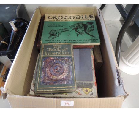 A selection of vintage guide and reference books including Book of invention and Babette Deutsch