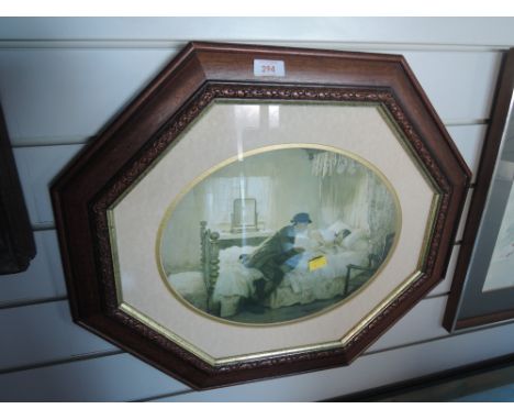 A vintage print of two lovers in elaborate wooden frame