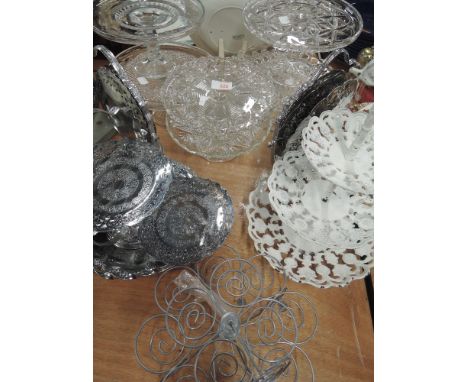 A selection of vintage cake display stands and glass tazzas