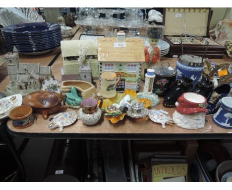 A selection of vintage curios and ceramics including Olde Tea Shop 
